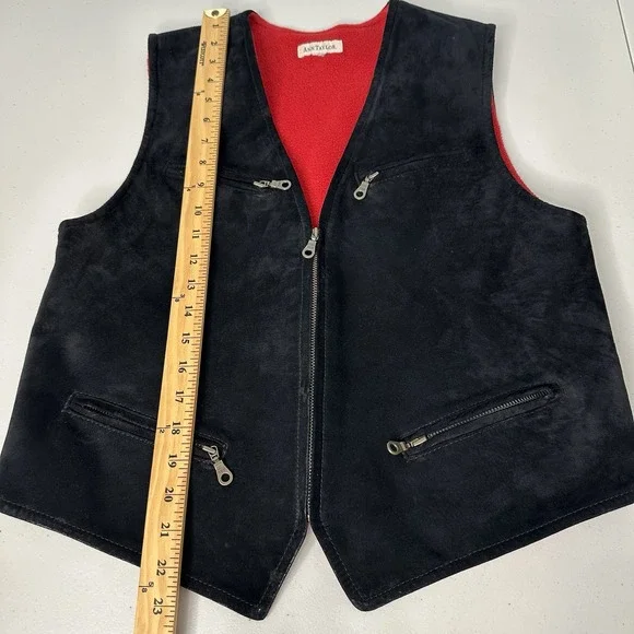 Vtg Ann Taylor Vest Full Zip Leather Size M Black Suede Fleece Lined - Picture 7 of 11